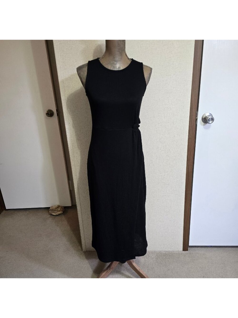 24/7 By Maurices Small Black Sleeveless Midi Dress Ribbed Knit Fabric